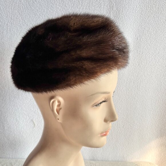 1950s 1960s Brown Mink Pillbox Style Hat Bonwit Teller - Picture 3 of 11
